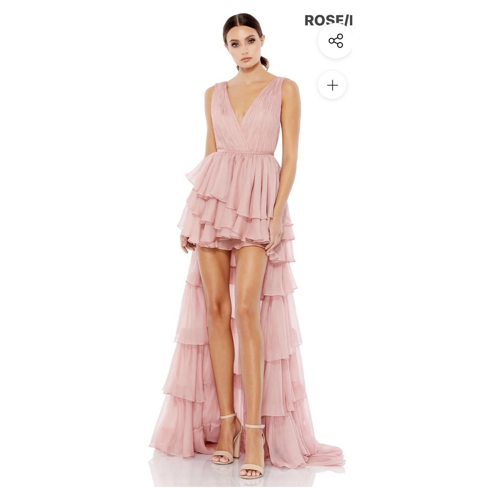 MAC DUGGAL 55320 DRESS Size 4 Rose Pink Ruffle Pleated Train